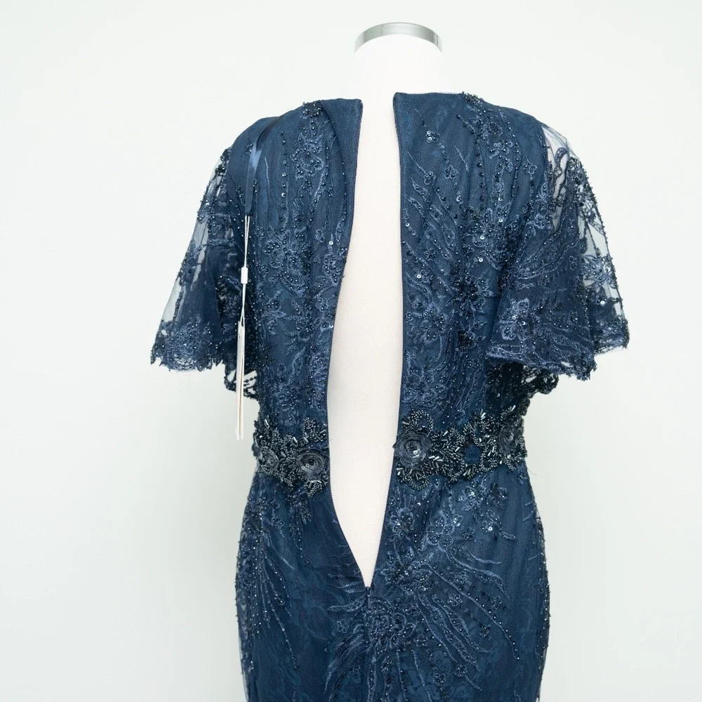 Mac Duggal Navy Embellished Evening Gown